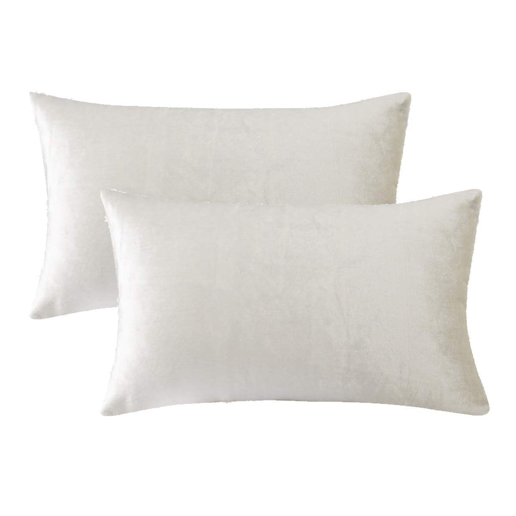 GIGIZAZA White Velvet 12x20 Lumbar Decorative Throw Pillow Covers Cases for Sofa Bed 2 Pack Soft Cushion Cover