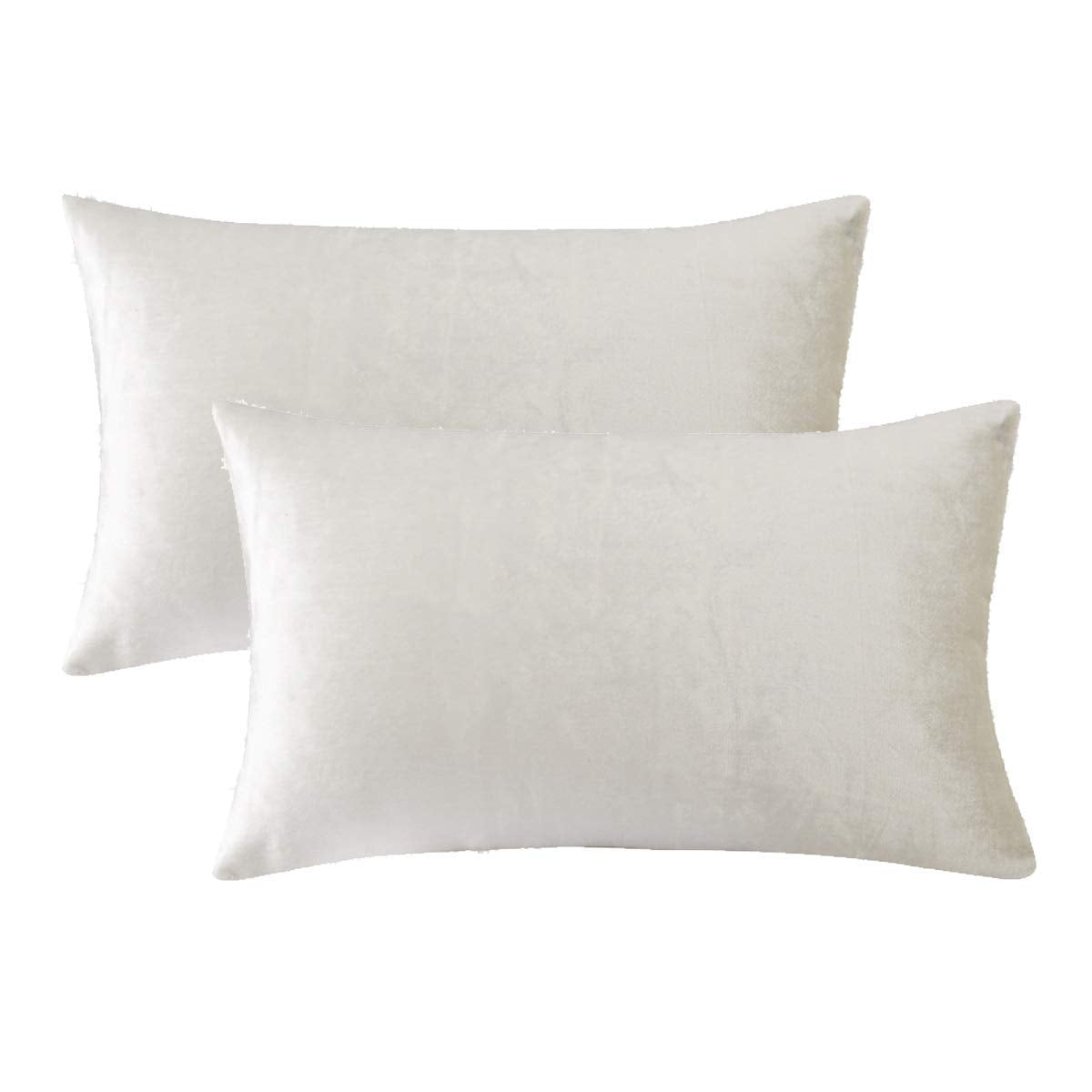 GIGIZAZA White Velvet 12x20 Lumbar Decorative Throw Pillow Covers Cases for Sofa Bed 2 Pack Soft Cushion Cover