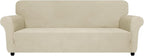 ZNSAYOTX Oversized Super Stretch Couch Cover (92"-115"), New Striped Sofa Covers Comfortable & Durable, Dog Cat Pets Friendly Extra Large Spandex Sofa Slipcovers (Khaki, XL Sofa)