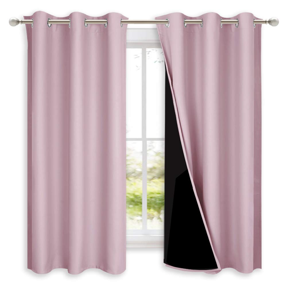 NICETOWN 100% Blackout Room Warming Lined Curtains, Totally Darkness Drapes, Thermal Insulated Drapes for Daughters Nursery (Lavender Pink, 1 Pair, 42 inches Width x 63 inches Length Each Panel)