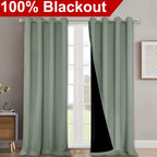 NICETOWN 100% Blackout Window Curtain Panels, Heat and Full Light Blocking Drapes with Black Liner for Nursery, 120" Drop Thermal Insulated Draperies (Greyish Green, 2 Pieces, 52" Wide Each Panel)