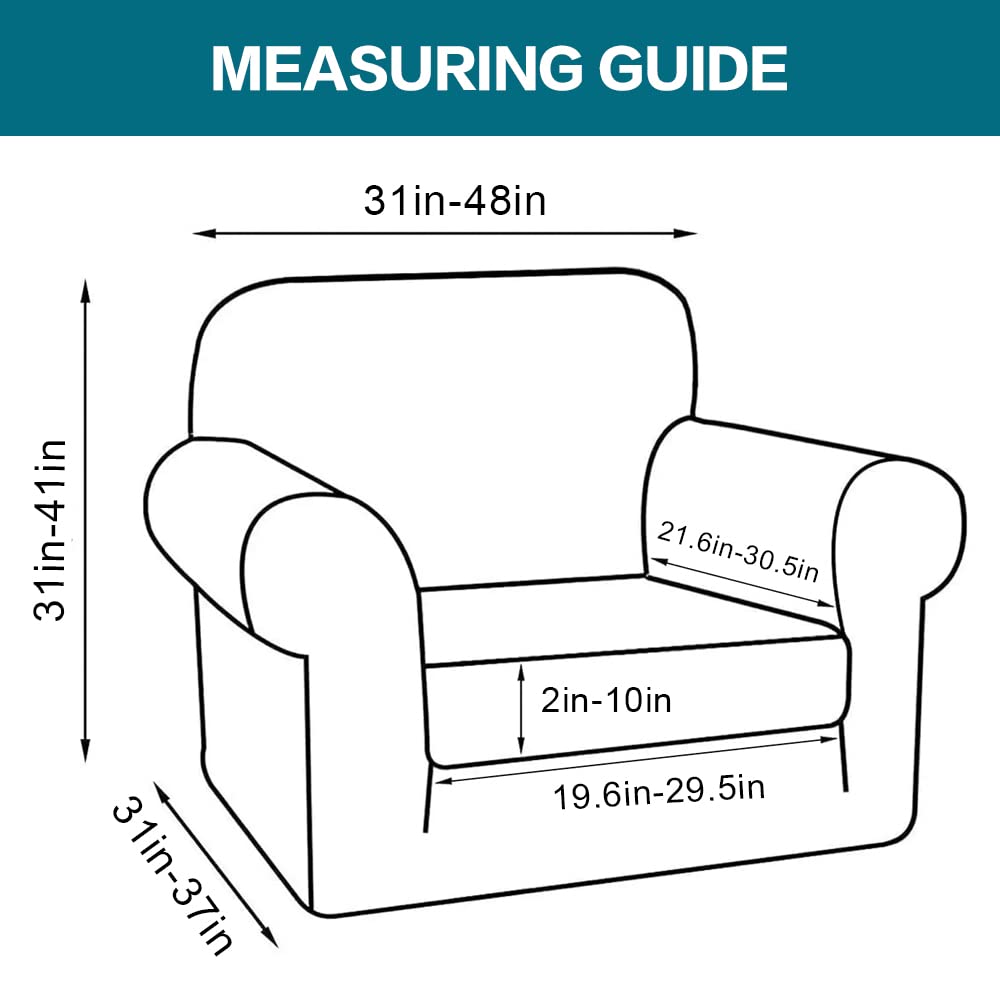Turquoize 2 Piece Chair Covers for Living Room Armchair Couch Cover with Individual Cushion Covers Furniture Cover for Chairs Feature Jacquard Fabric (Chair, Ivory)