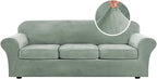 H.VERSAILTEX High Stretch Sofa Slipcover 4 Piece Cover Velvet Furniture Protector Form Fit Thick Velvet Extra Large Sofa Cover for 3 Cushion Couch Width Up to 97 Inch (Large Sofa, Sea Grass)