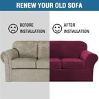 H.VERSAILTEX Modern Velvet Plush 4 Piece High Stretch Sofa Slipcover Sofa Cover Furniture Protector Form Fit Luxury Thick Velvet Sofa Cover for 3 Cushion Couch Width Up to 90 Inch(Sofa,Burgundy)