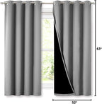NICETOWN 100% Blackout Curtains with Black Liners, Thermal Insulated Full Blackout 2-Layer Lined Drapes, Energy Efficiency Window Draperies for Bedroom (Silver Grey, 2 Panels, 52-inch W by 63-inch L)