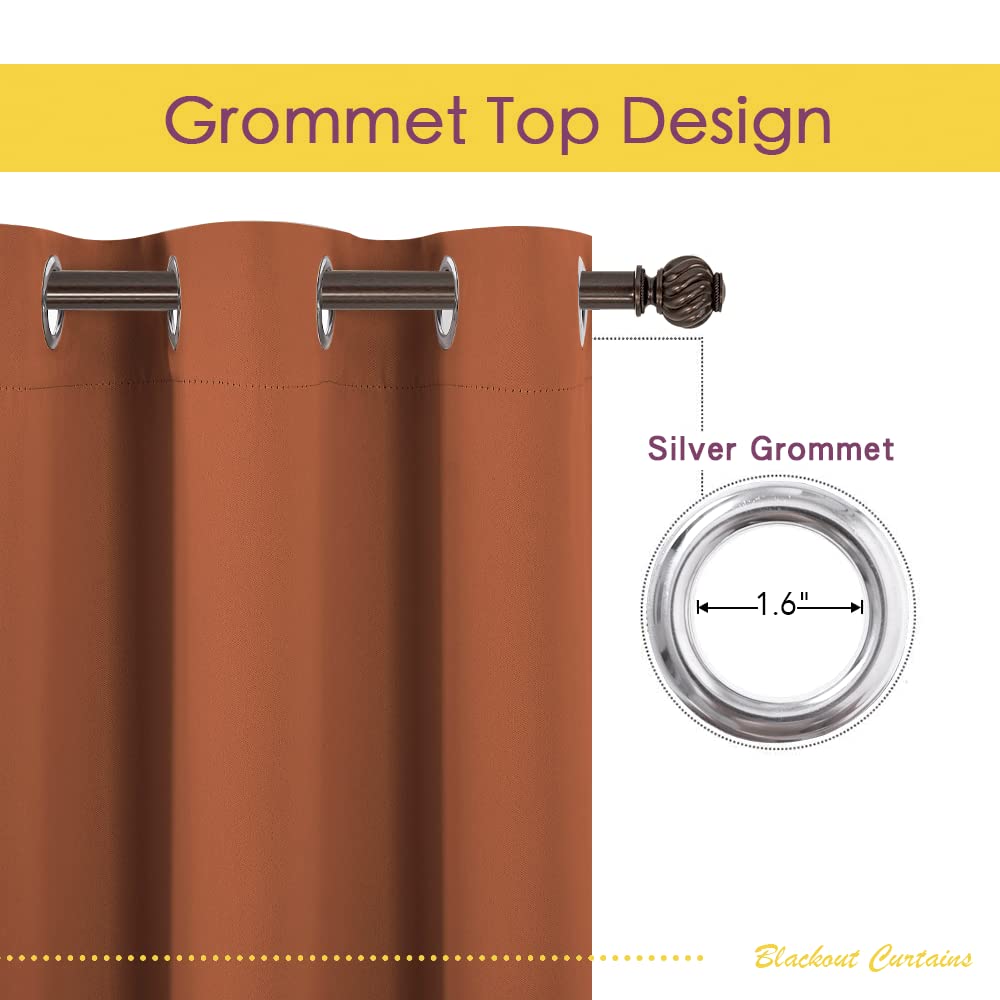 NICETOWN Blackout Curtain Panels for Girls Room, Burnt Orange, 1 Pair, 34 x 60 Inch, Nursery Essential Thermal Insulated Solid Grommet Top Blackout Drapes