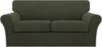 Turquoize 3 Piece Sofa Covers for 2 Cushion Couch Sofa Slipcover Soft Couch Cover for Dogs-Washable Sofa Furniture Cover with 2 Individual Cushion Covers, Feature Fabric (2 Cushion Sofa, Olive)