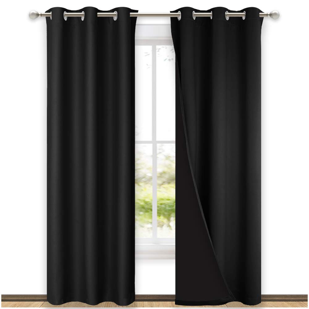 NICETOWN Room Warming Blackout Curtains 80 inches Long, Full Light Blocking Drapes with Black Liner for Nursery, Thermal Insulated Draperies for Hall, Villa (Black, 2 Pieces, 42" Wide Each Panel)