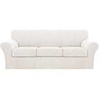 Turquoize 4 Piece Sofa Covers for 3 Cushion Couch Sofa Slipcover Soft Couch Cover for Dogs-Washable Sofa Furniture Cover with 3 Individual Cushion Covers (3 Cushion Sofa, Porcelain White)