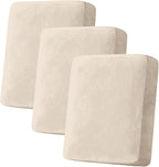 Couch Cover Stretch Velvet Sofa Cushion Cover 3-Piece - Elastic Washable Slipcover for Seat or Backrest, Couch Seat Covers for Sofas (Cream)