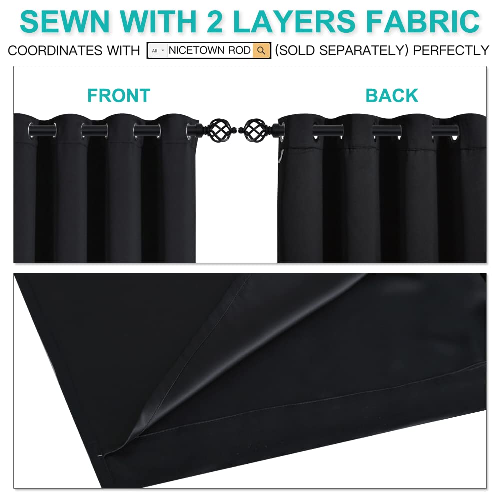 NICETOWN Extra Long Truly Blackout Drapes for Hall and Villa, 100% Blackout Window Curtain Panels with Black Lined for Night Shift Worker, 52-inch Width Each Panel, 108-inch Length, Black, 2 Pieces