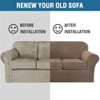 H.VERSAILTEX High Stretch Sofa Slipcover 4 Piece Cover Velvet Furniture Protector Form Fit Thick Velvet Extra Large Sofa Cover for 3 Cushion Couch Width Up to 97 Inch (Large Sofa, Mocha)