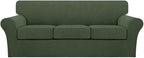 Turquoize 4 Piece Sofa Covers for 3 Cushion Couch Sofa Slipcover Soft Couch Cover for Dogs Washable Furniture Cover with 3 Individual Large Cushion Covers Feature Fabric (Large Sofa, Bronze Green)