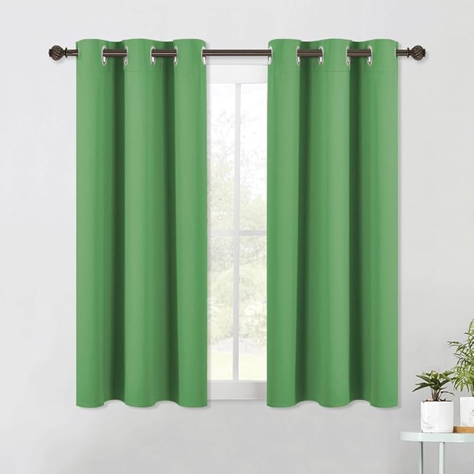 NICETOWN Forest Green Kitchen Blackout Short Curtain Panels for Bedroom, 2 Panels, W42 x L45 -Inch, Thermal Insulated Grommet Top Blackout Draperies and Drapes