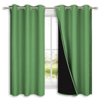 NICETOWN 100% Blackout Short Curtains with Black Liners, 2 Panels, 37" W by 40" L, Forest Green, Solid Thermal Insulated Full Blackout 2-Layer Lined Drapes, Energy Efficiency Window Drapes for Bedroom