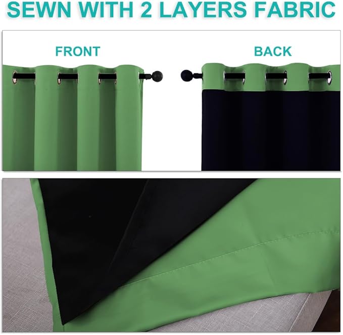 NICETOWN Total Shade Curtains and Draperies, Forest Green, Package of 2, 62 inches Wide x 95 inches, LongHeavy-Duty Full Light Shading Drapes with Black Liner Backing for Villa/Hall/Dorm Window