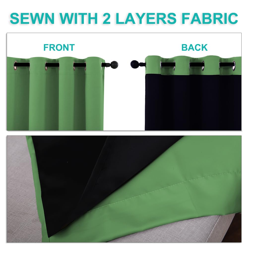 NICETOWN 100% Blackout Window Curtain Panels, Forest Green, 2 PCs, 62" Wide Each Panel, Cold and Full Light Blocking Drapes with Black Liner for Nursery, 84 inches Drop Thermal Insulated Draperies