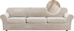 H.VERSAILTEX Modern Velvet Plush 4 Piece High Stretch Sofa Slipcover Furniture Protector Form Fit Velvet Extra Large Sofa Cover for 3 Cushion Couch Width Up to 105 Inch (XL Sofa, French Oak)