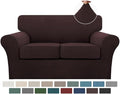 Turquoize 3 Piece Sofa Covers for 2 Cushion Couch Sofa Slipcover Soft Couch Cover for Dogs-Washable Sofa Furniture Covers with 2 Individual Cushion Covers, Thick Jacquard Fabric (Loveseat, Brown)