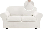 H.VERSAILTEX Real Velvet Plush 3 Piece Stretch Sofa Covers Couch Covers for 2 Cushion Couch Loveseat Covers Width Up to 72 Inch Feature Thick Soft Stay in Place (Medium Sofa, Porcelain White)