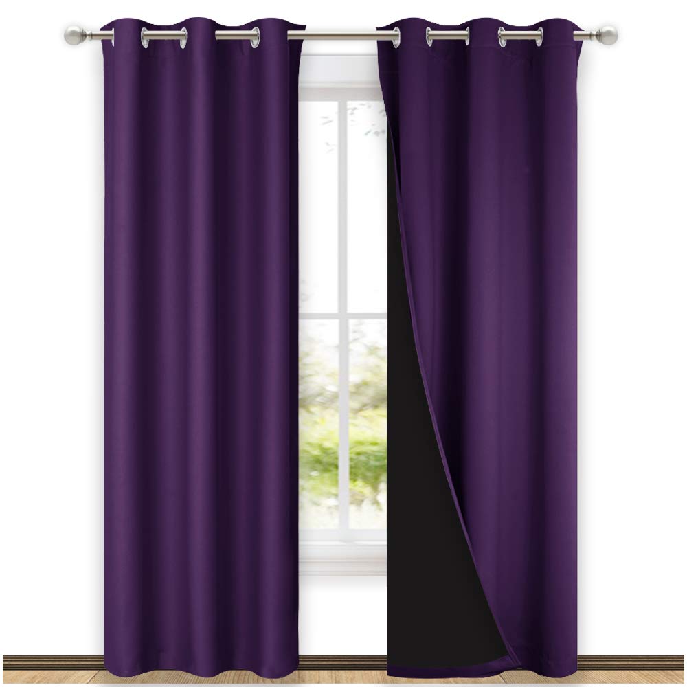 NICETOWN Room Warming Blackout Curtains 80 inches Long, Royal Purple, 2 Pieces, 42" Wide Each Panel, Full Light Blocking Drapes with Black Liner for Nursery, Thermal Insulated Drapes for Hall, Villa