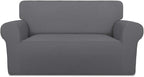 PureFit Super Stretch Sofa Slipcover – Spandex Non Slip Soft Couch Sofa Cover, Washable Furniture Protector with Non Skid Foam and Elastic Bottom for Kids, Pets （Loveseat, Gray ）