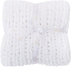 Bigacogo Chunky Knit Throw Blanket for Couch, 40x60 inches, 100% Hand Knitted with Thick Jumbo Chenille Yarn, Cozy Soft Large Rope Knot Cable Crochet Blankets for Sofa Bed Living Room, White