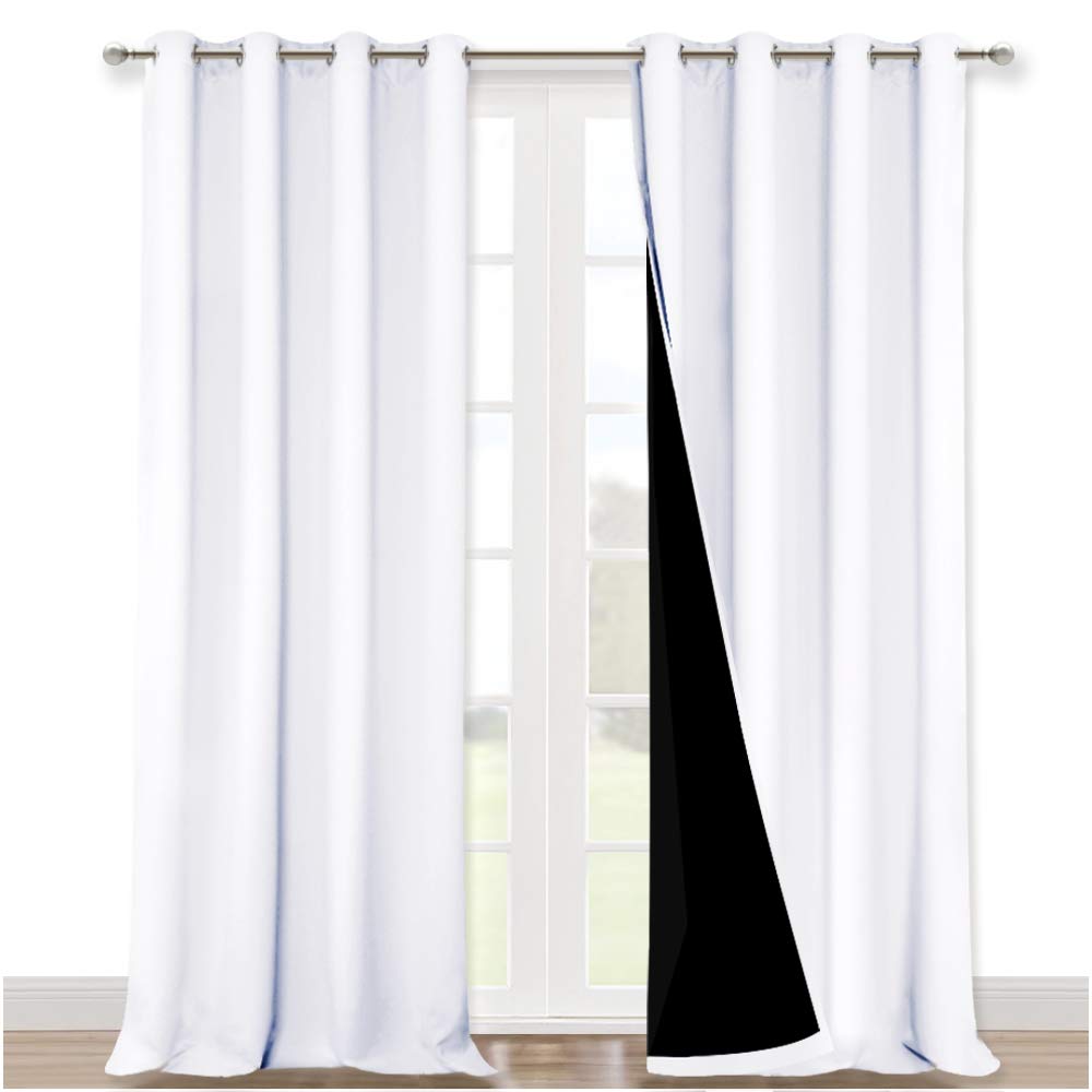 NICETOWN White 100% Blackout Curtains for Windows, Pack of 2, 52 inches W x 120 inches L, Super Heavy-Duty Black Lined Total Darkness Drapes for Bedroom, Privacy Assured Window Treatment for Patio