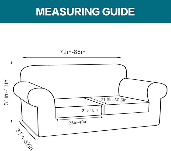 Turquoize 3 Piece Sofa Covers for 2 Cushion Couch Sofa Slipcover Soft Couch Cover for Dogs-Washable Sofa Furniture Covers with 2 Individual Cushion Covers, Feature Thick Fabric (2 Cushion Sofa, Dove)
