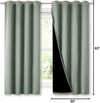 NICETOWN Greyish Green 100% Blackout Lined Curtains, 2 Thick Layers Completely Blackout Window Treatment Thermal Insulated Drapes for Kitchen/Bedroom (1 Pair, 52" Width x 63" Length Each Panel)