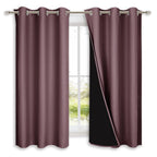 NICETOWN 100% Blackout Short Curtains with Black Liners, 2 Panels, 37" W by 40" L, Dry Rose, Solid Thermal Insulated Full Blackout 2-Layer Lined Drapes, Energy Efficiency Window Draperies for Bedroom