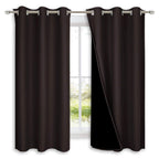 NICETOWN 100% Blackout Short Curtains with Black Liners, 2 Panels, 37" W by 63" L, Toffee Brown, Solid Thermal Insulated Full Blackout 2-Layer Lined Drapes, Energy Efficiency Window Drapes for Bedroom
