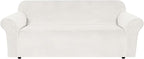 H.VERSAILTEX Stretch Velvet Sofa Covers for 3 Cushion Couch Covers Furniture Protector Soft with Non Slip Elastic Bottom, Crafted from Thick Comfy Rich Velour (Sofa 72"-90", Porcelain White)