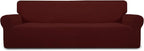 Easy-Going Stretch 4 Seater Sofa Slipcover 1-Piece Sofa Cover Furniture Protector Couch Soft with Elastic Bottom for Kids, Polyester Spandex Jacquard Fabric Small Checks Wine