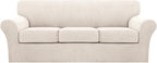 Turquoize 4 Piece Sofa Covers for 3 Cushion Couch Sofa Slipcover Soft Couch Cover for Dogs Washable Furniture Cover with 3 Individual Large Cushion Covers Feature Fabric (Large Sofa, Ivory)