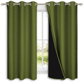 NICETOWN 100% Blackout Short Curtains with Black Liners, 2 Panels, 37" W by 50" L, Olive Green, Solid Thermal Insulated Full Blackout 2-Layer Lined Drapes, Energy Efficiency Window Drapes for Bedroom