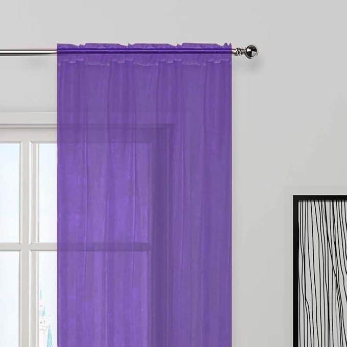 SpaceDresser Sheer Voile Window Treatment Rod Pocket Curtain Panels for Kitchen Bedroom Living Room Drapes Sunlight Filtering Privacy Semi Home Decor Assorted (Purple, 52 W x 108 L)
