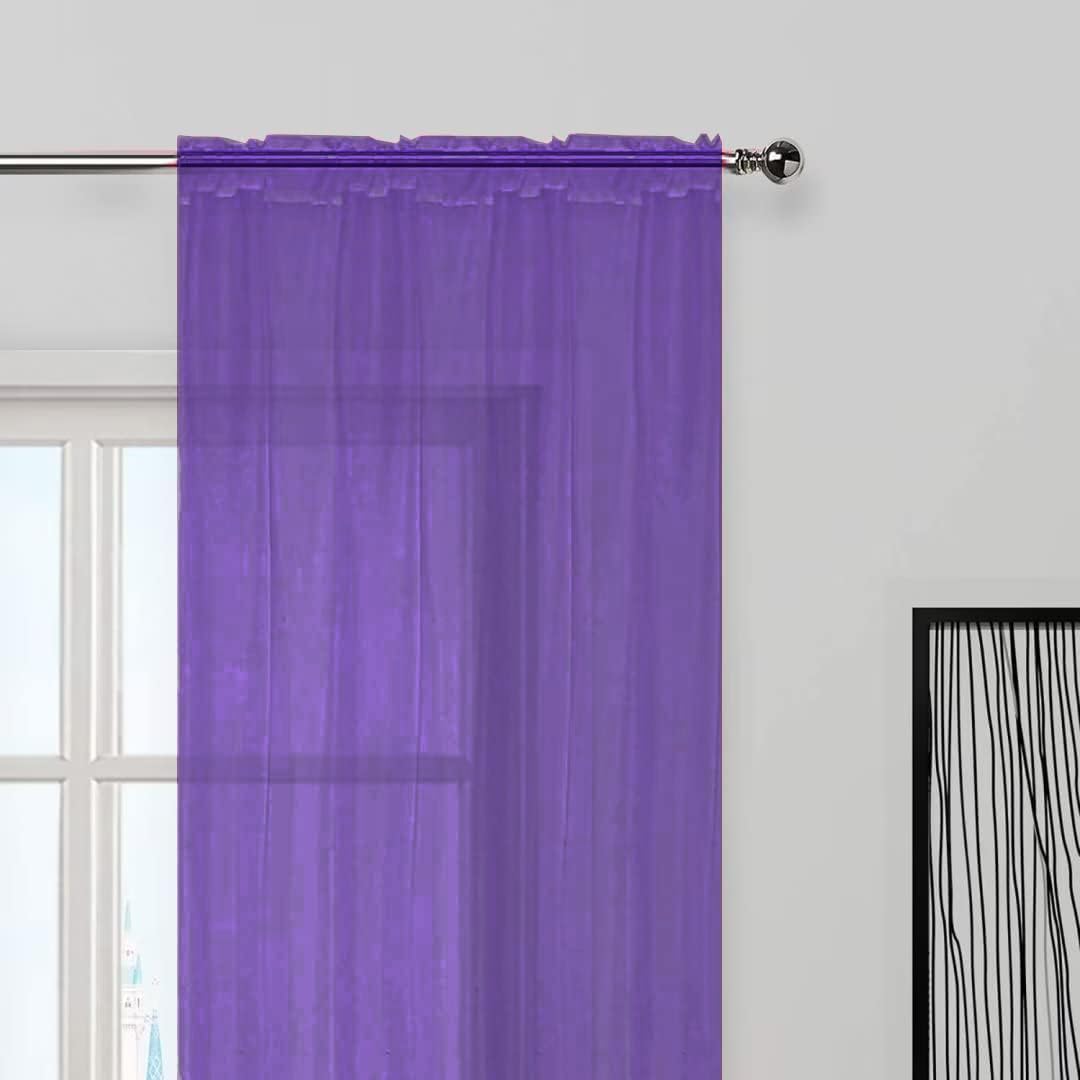 SpaceDresser Sheer Voile Window Treatment Rod Pocket Curtain Panels for Kitchen Bedroom Living Room Drapes Sunlight Filtering Privacy Semi Home Decor Assorted (Purple, 52 W x 63 L)
