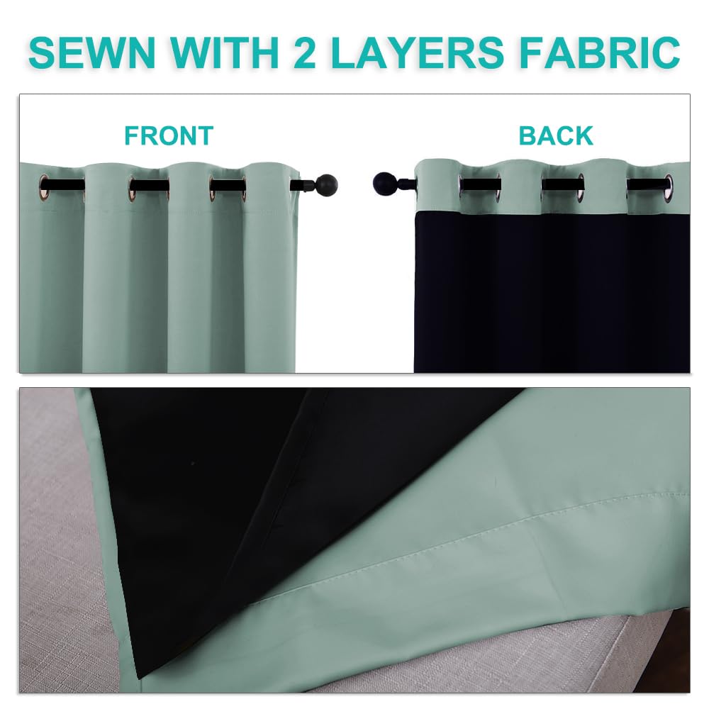 NICETOWN 100% Blackout Lined Curtains, Seafoam Green, 1 Pair, 42" Width x 63" Length Each Panel, 2 Thick Layers Completely Blackout Window Treatment Panels Thermal Insulated Drapes for Kitchen