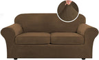 H.VERSAILTEX Real Velvet Plush 3 Piece Stretch Sofa Covers Couch Covers for 2 Cushion Couch Sofa Slipcovers Width Up to 90 Inch Feature Thick Soft Stay in Place (Sofa, Bronze Brown)