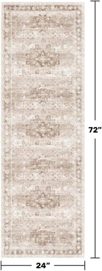 Hazo Haus Boho Long Bathroom Runner Rug 24 x 72 Washable Non Slip - Soft Stain Reistant Rugs for Kitchen, Laundry Room, Hallway Runner - Neutral Floral Design Décor (2x6 Beige/Latte)