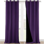 NICETOWN Cold Blocking 100% Blackout Curtains, Durable and Soft Black Lined Drapes for Living Room, Energy Saving Long Panels for Patio Sliding Glass Door, Royal Purple, 52 inches x 108 inches, 2 PCs