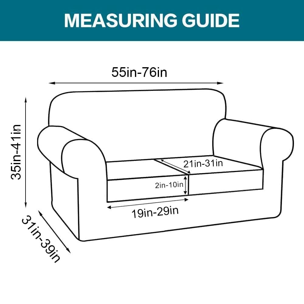 Turquoize 3 Piece Sofa Covers for 2 Cushion Couch Sofa Slipcover Soft Couch Cover for Dogs-Washable Sofa Furniture Cover with 2 Individual Cushion Covers, Jacquard Fabric (Loveseat, Porcelain White)
