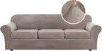 H.VERSAILTEX Velvet 4 Piece High Stretch Sofa Slipcover Cover Furniture Protector Form Fit Luxury Thick Velvet Extra Large Sofa Cover for 3 Cushion Couch Width Up to 105 Inch (XL Sofa, Taupe)