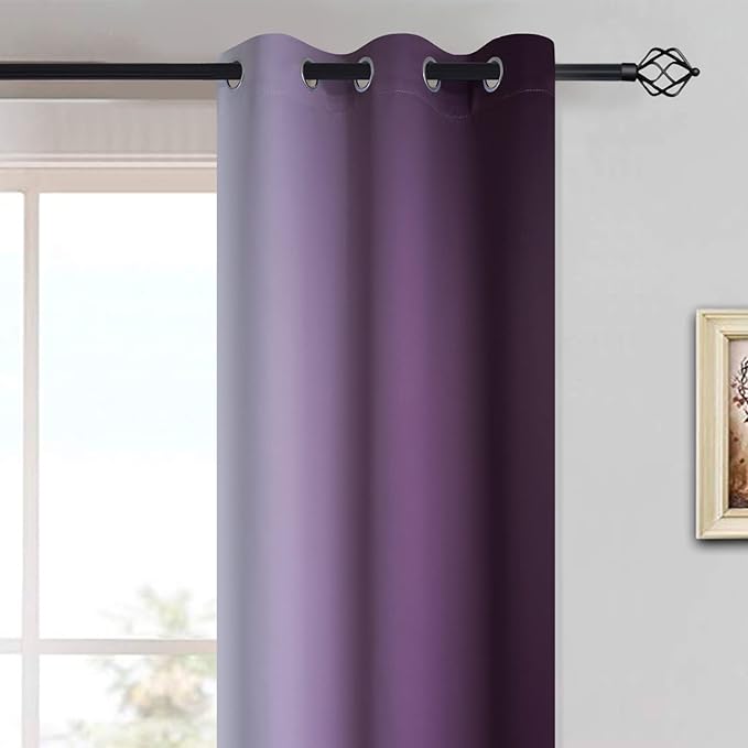 Yakamok Light Blocking Ombre Curtains, Greyish White and Purple Gradient Color Curtains, Room Darkening Grommet Window Drapes for Bedroom(Purple, 42x63 Inch, 2 Panels)
