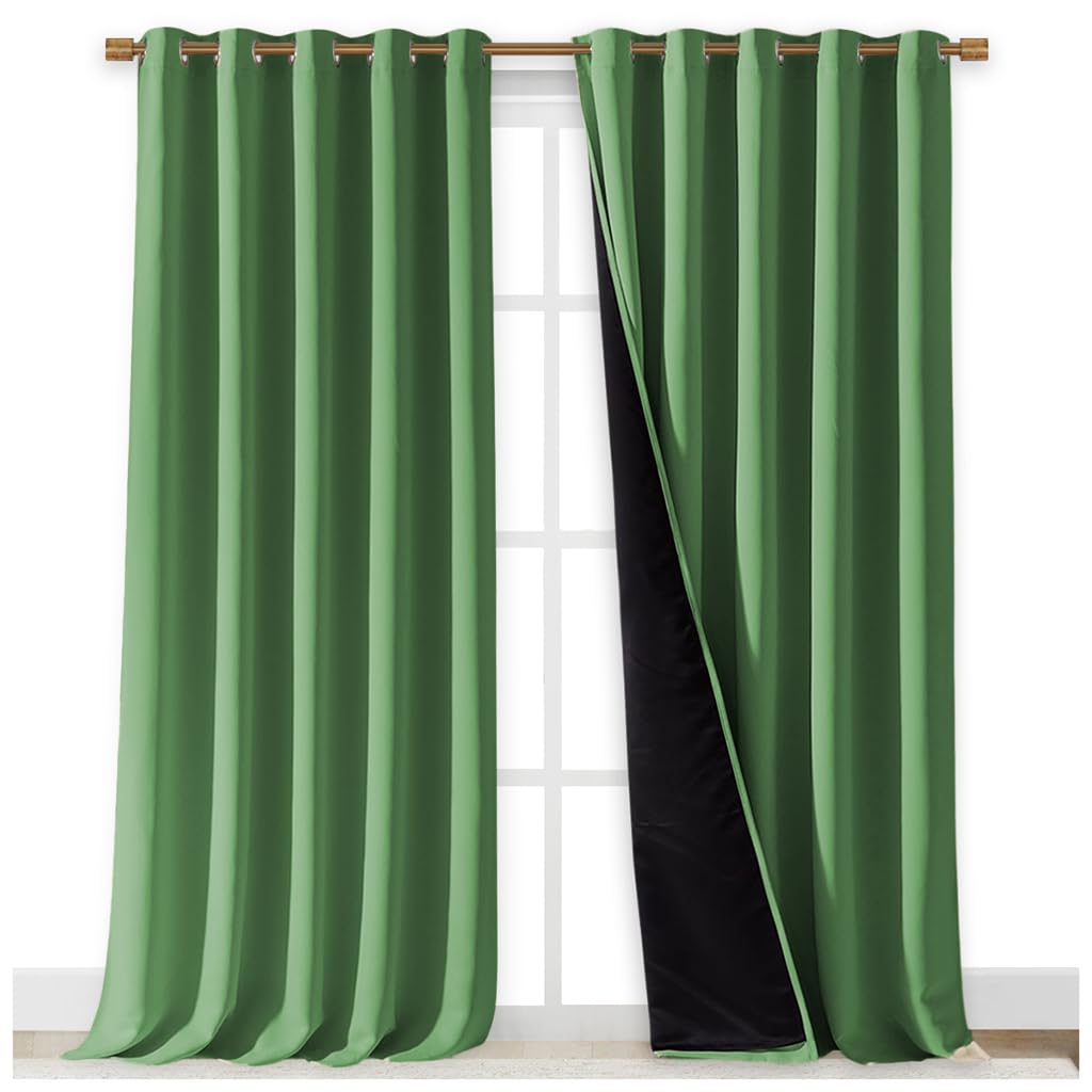 NICETOWN Total Shade Curtains and Draperies, Forest Green, Package of 2, 62 inches Wide x 95 inches, LongHeavy-Duty Full Light Shading Drapes with Black Liner Backing for Villa/Hall/Dorm Window