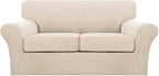 Turquoize 3 Piece Sofa Covers for 2 Cushion Couch Sofa Slipcover Soft Couch Cover for Dogs-Washable Sofa Furniture Covers with 2 Individual Cushion Covers (2 Cushion Sofa,Biscotti Beige)