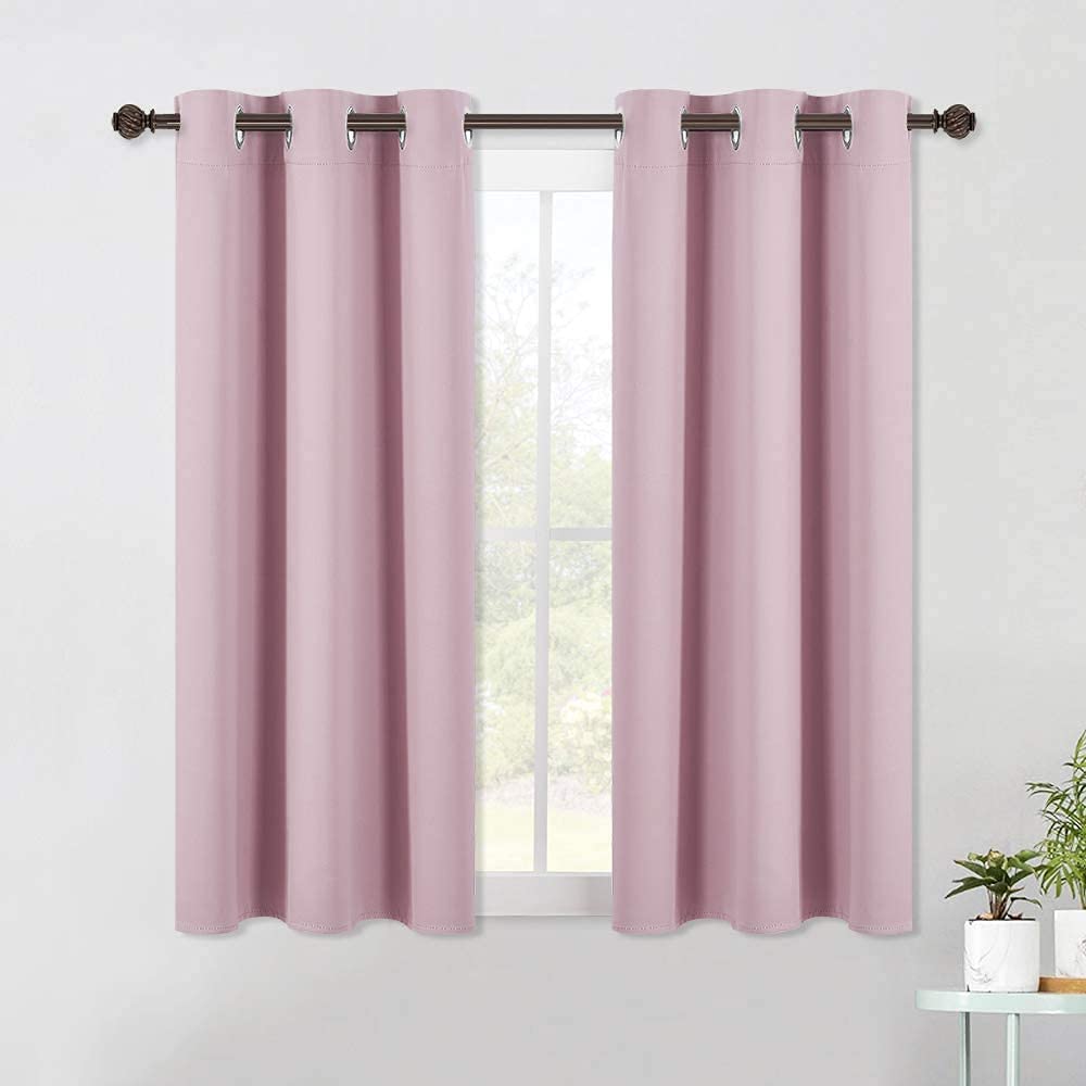 NICETOWN Blackout Window Curtains 60 inch Length 2 Panels, 34 x 60 Inch, Baby Pink, Grommet Top Room Darkening Thermal Insulated Solid Vertical Drapes for Bedroom/Kid Room