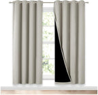 NICETOWN 100% Blackout Window Curtain Panels, Full Light Blocking Drapes with Black Liner for Nursery, 72-inch Drop Thermal Insulated Draperies (Natural, 2 Pieces, 52-inch Wide Per Panel)