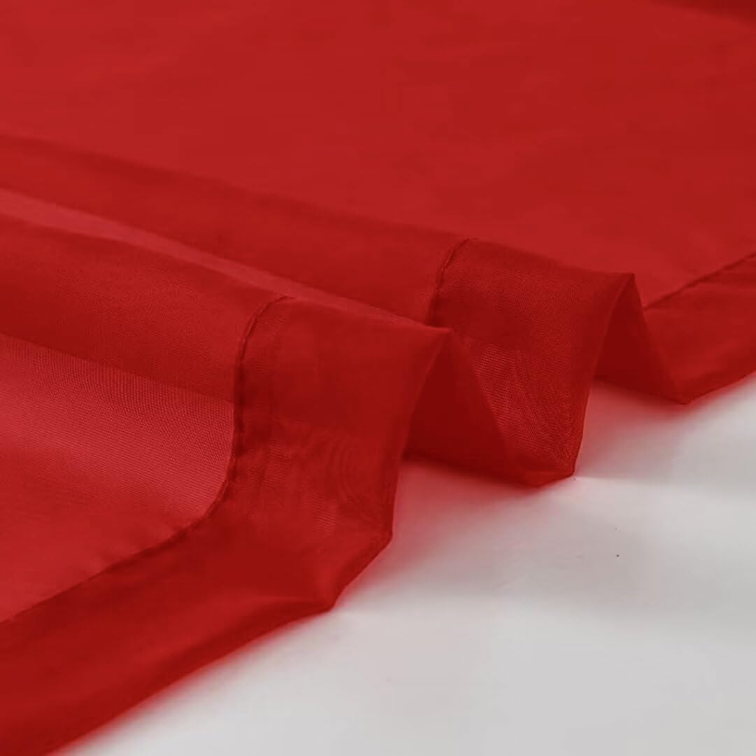 SpaceDresser Sheer Voile Window Treatment Rod Pocket Curtain Panels for Kitchen Bedroom Living Room Drapes Sunlight Filtering Privacy Semi Home Decor Assorted Colors Sizes (Christmas Red, 52 W x 90 L)